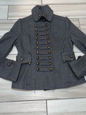 Aryn k Military-Inspired Double-Breasted Gray Wool Jacket women size medium